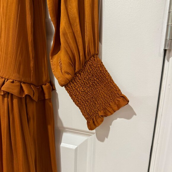 Fall Satin Pleated Ruffle Mini Dress - Size XS - Picture 2 of 6